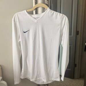 Nike White V-Neck Long Sleeve Top